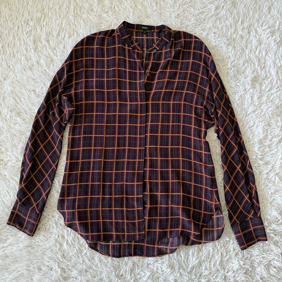 Theory Plaid Multicolored 100% Silk Long Sleeve Button Down Blouse Size M - Picture 5 of 7